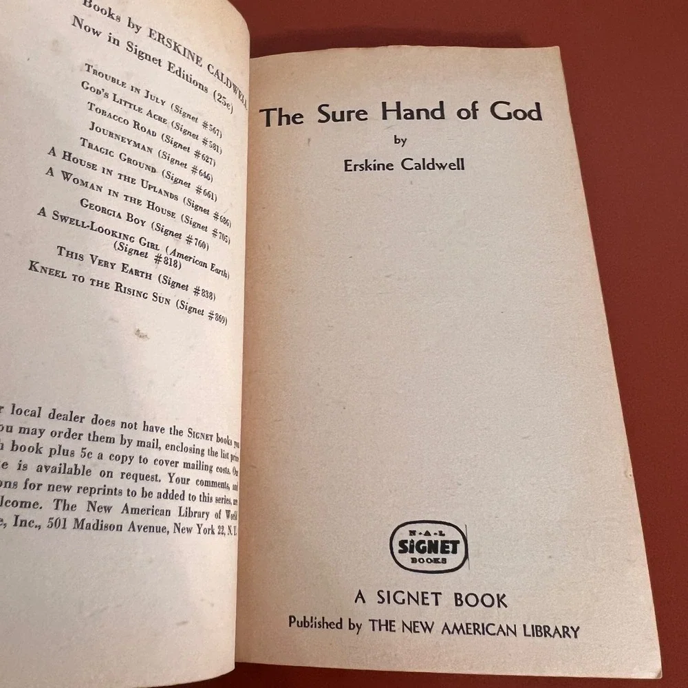 The Sure Hand of God Erskine Caldwell Signet 732 Vintage Paperback 1951 Pulp Art